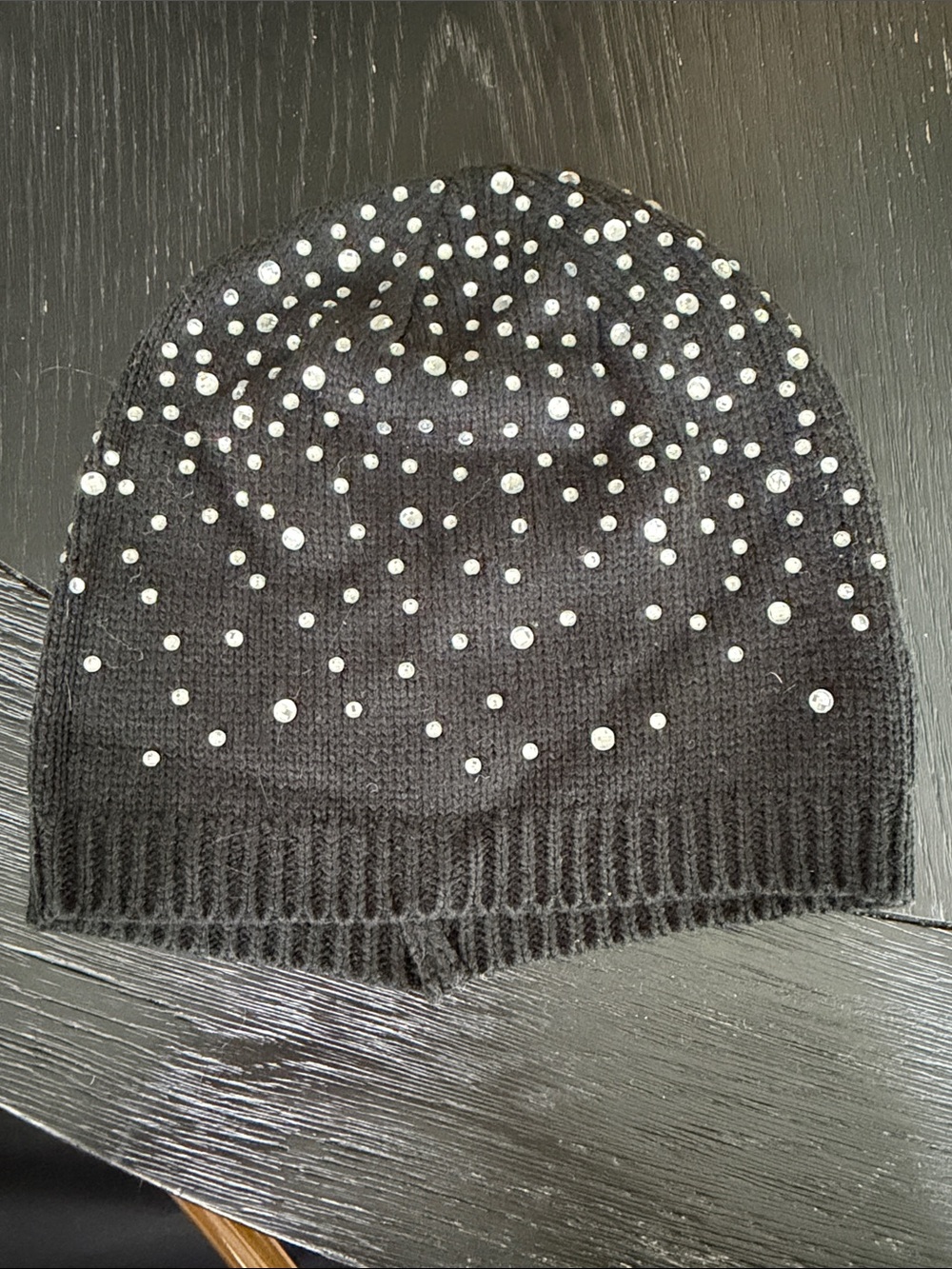Kids Black Knit Beanie with Sparkling Studs